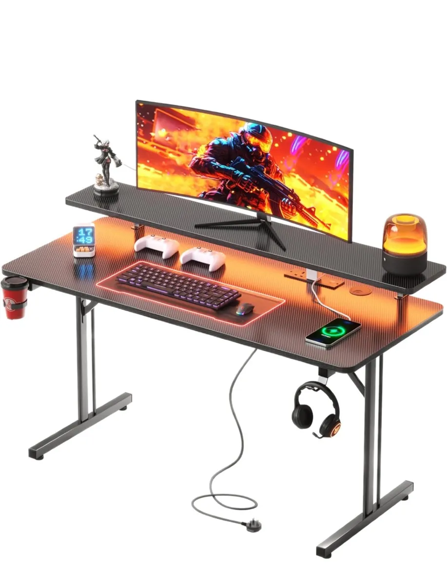 Gaming Desk with LED & Power Outlets, 100 x 50 cm - Image 3