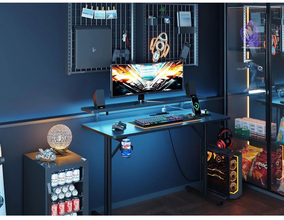 Gaming Desk with LED & Power Outlets, 100 x 50 cm - Image 4