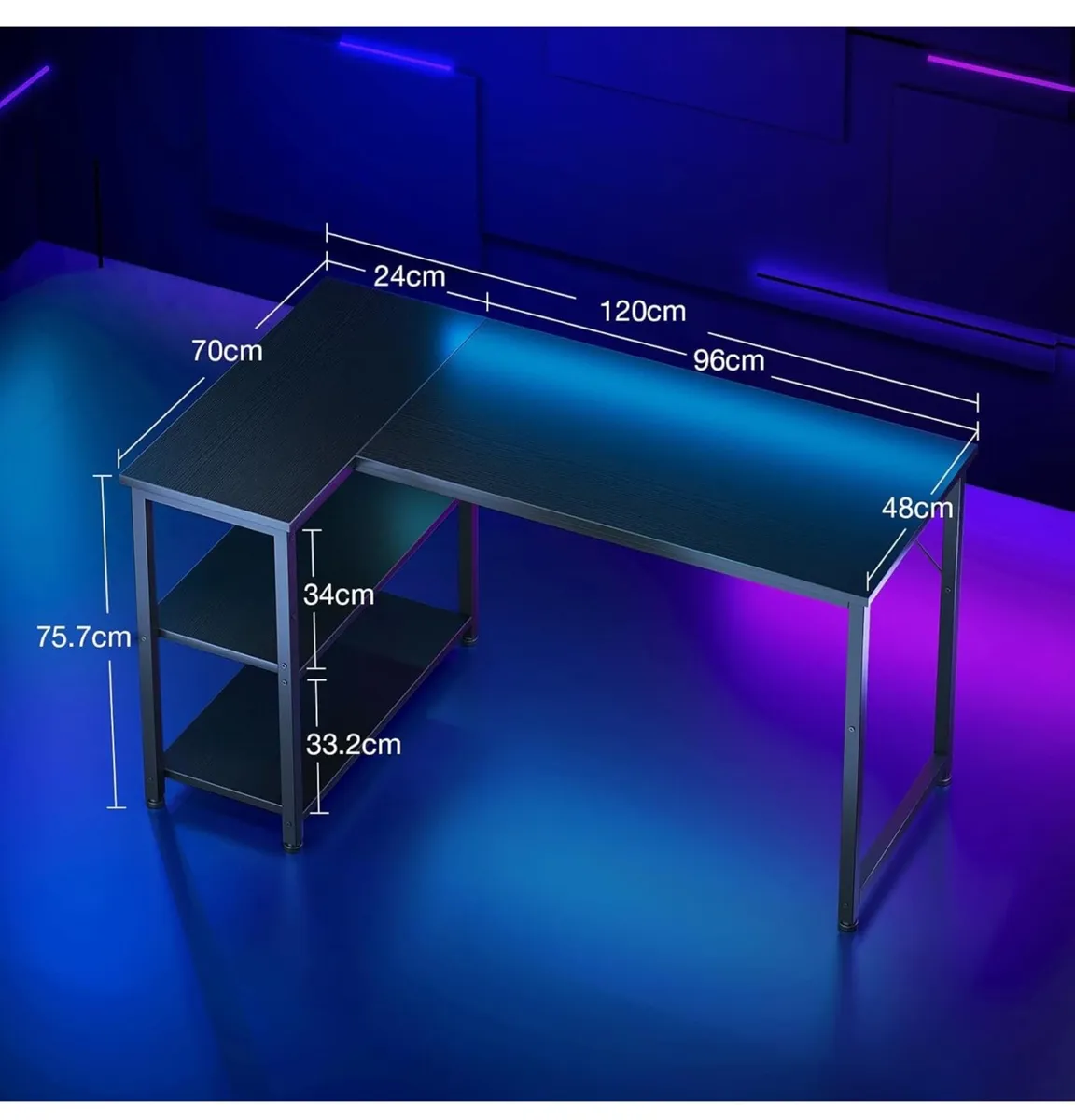 L Shaped Gaming Desk, 120x70 cm Computer Desk - Image 4