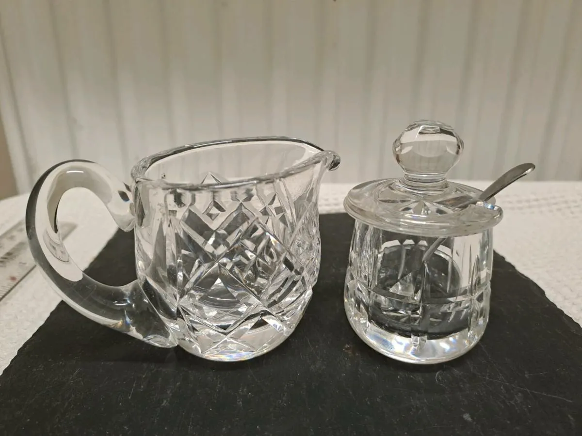 Cut Glass Cream & Sugar Set (with Spoon) - Image 1