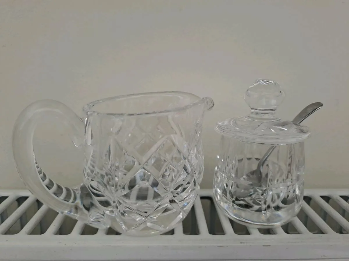 Cut Glass Cream & Sugar Set (with Spoon) - Image 2