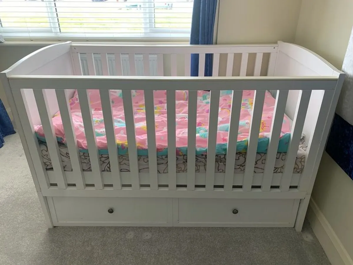 Cot Bed with Under Storage + Mattress - Image 1