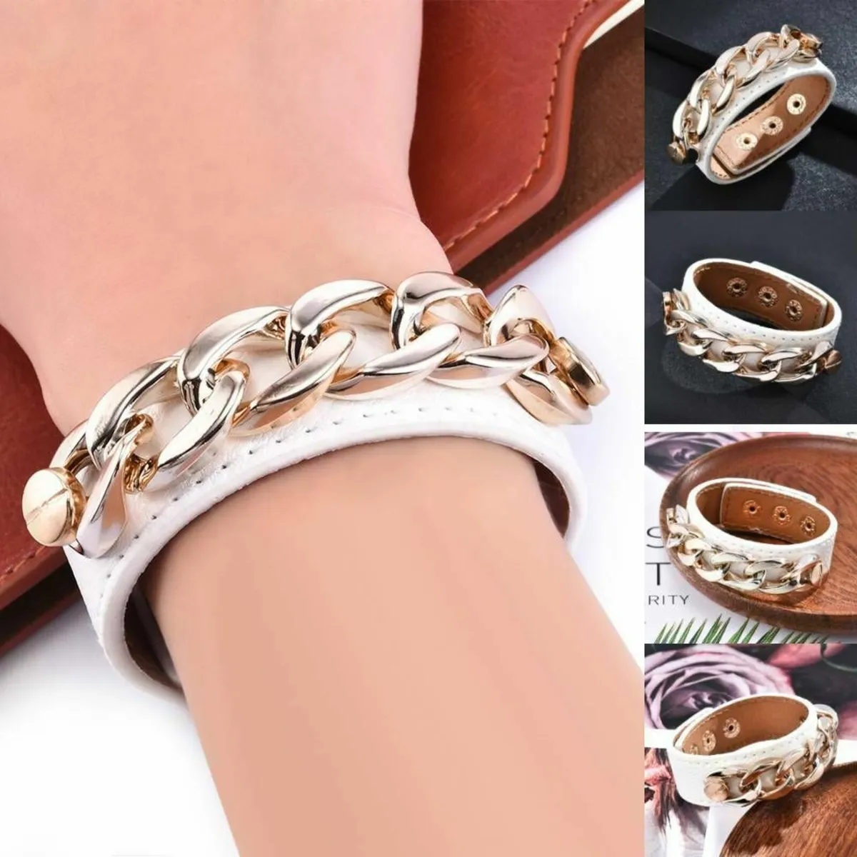 Punk Rock Wide Leather Men's Women's Cuff Bangle B