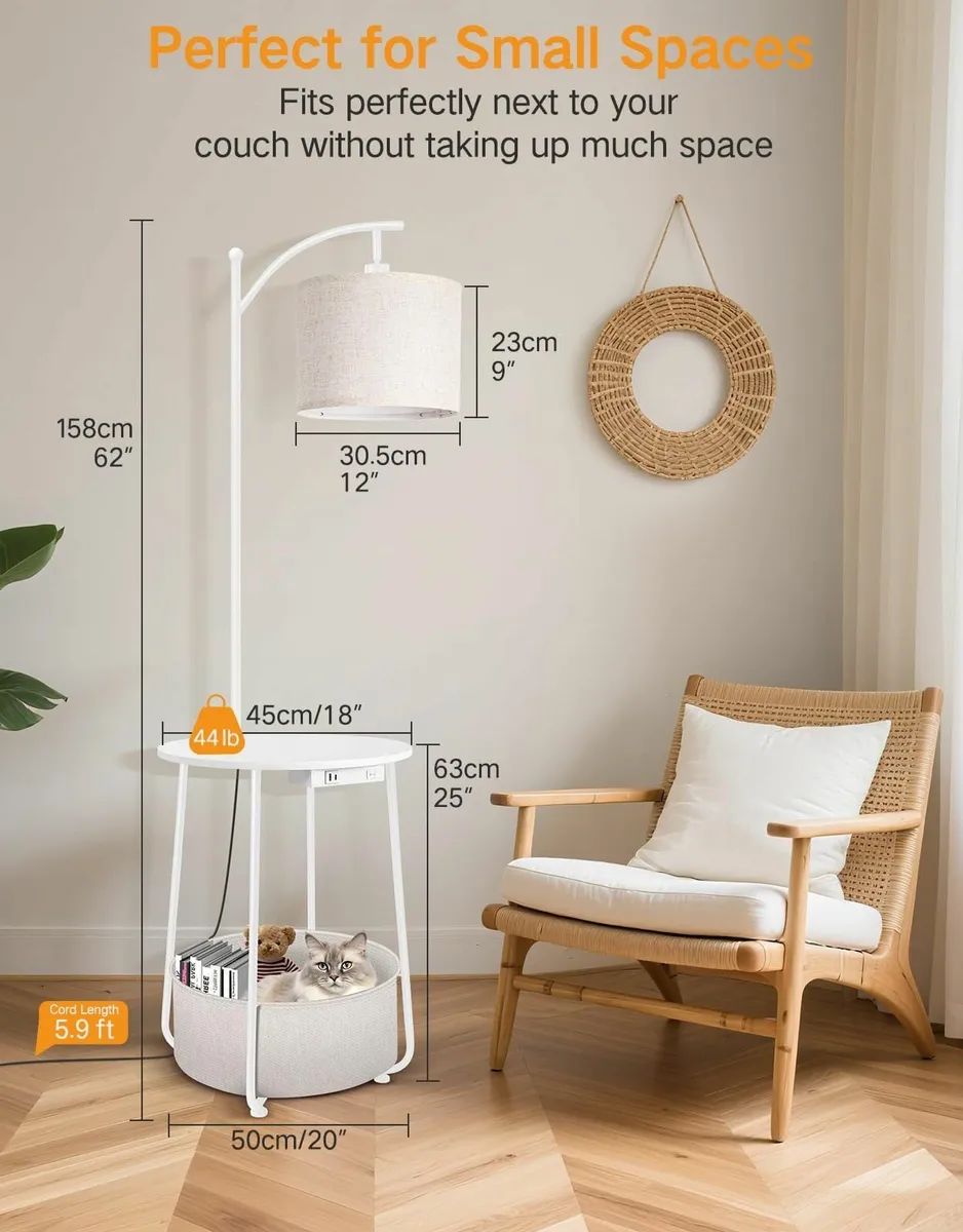 Floor Lamp with Round Table Bed Side Charging - Image 2