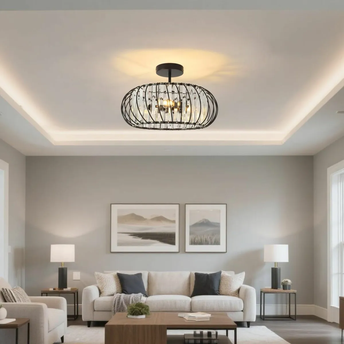 Hallway Lights Ceiling 3-Light Black Flush Light - Image 2