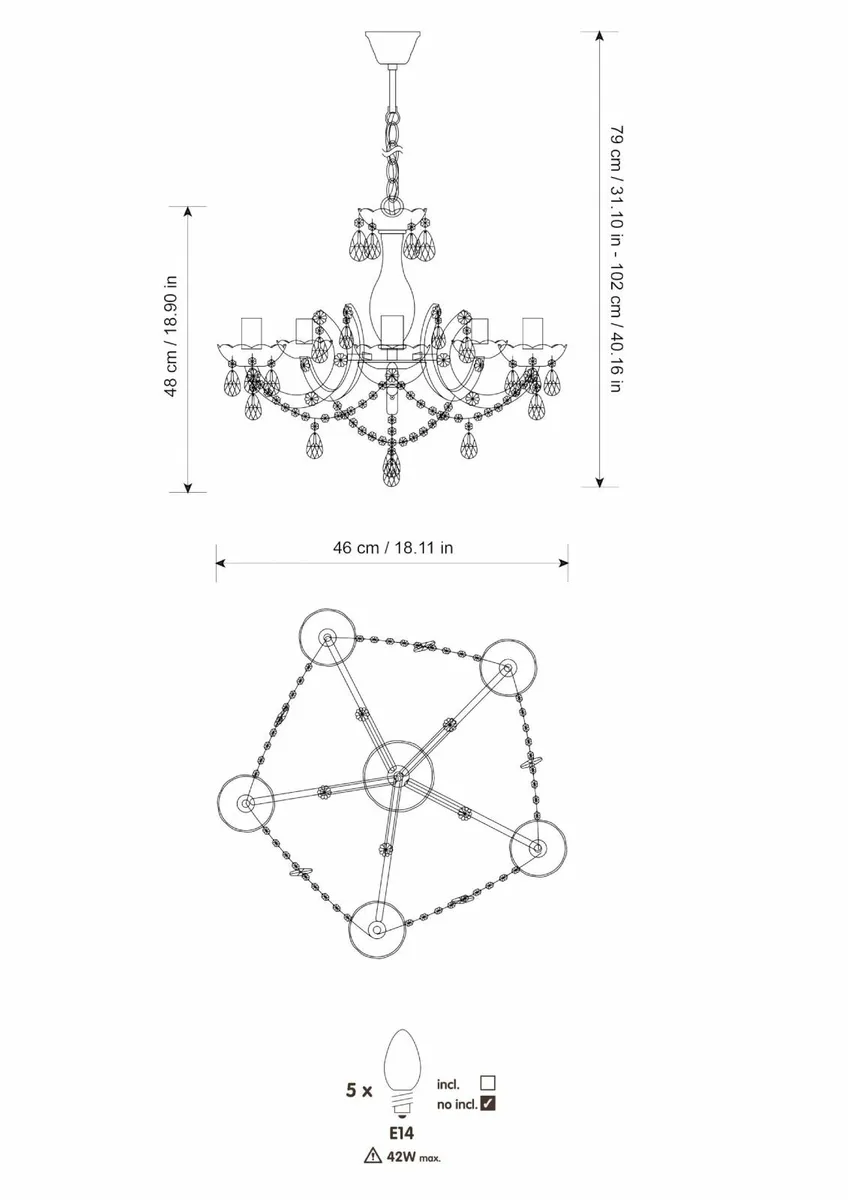 5 Light Chandelier Lamp Pendant Smoked.Acrylic - Image 2