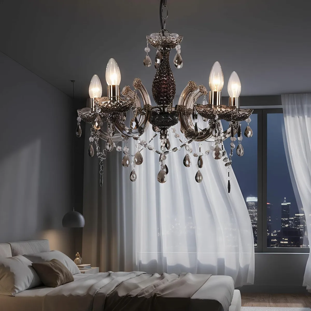 5 Light Chandelier Lamp Pendant Smoked.Acrylic - Image 3