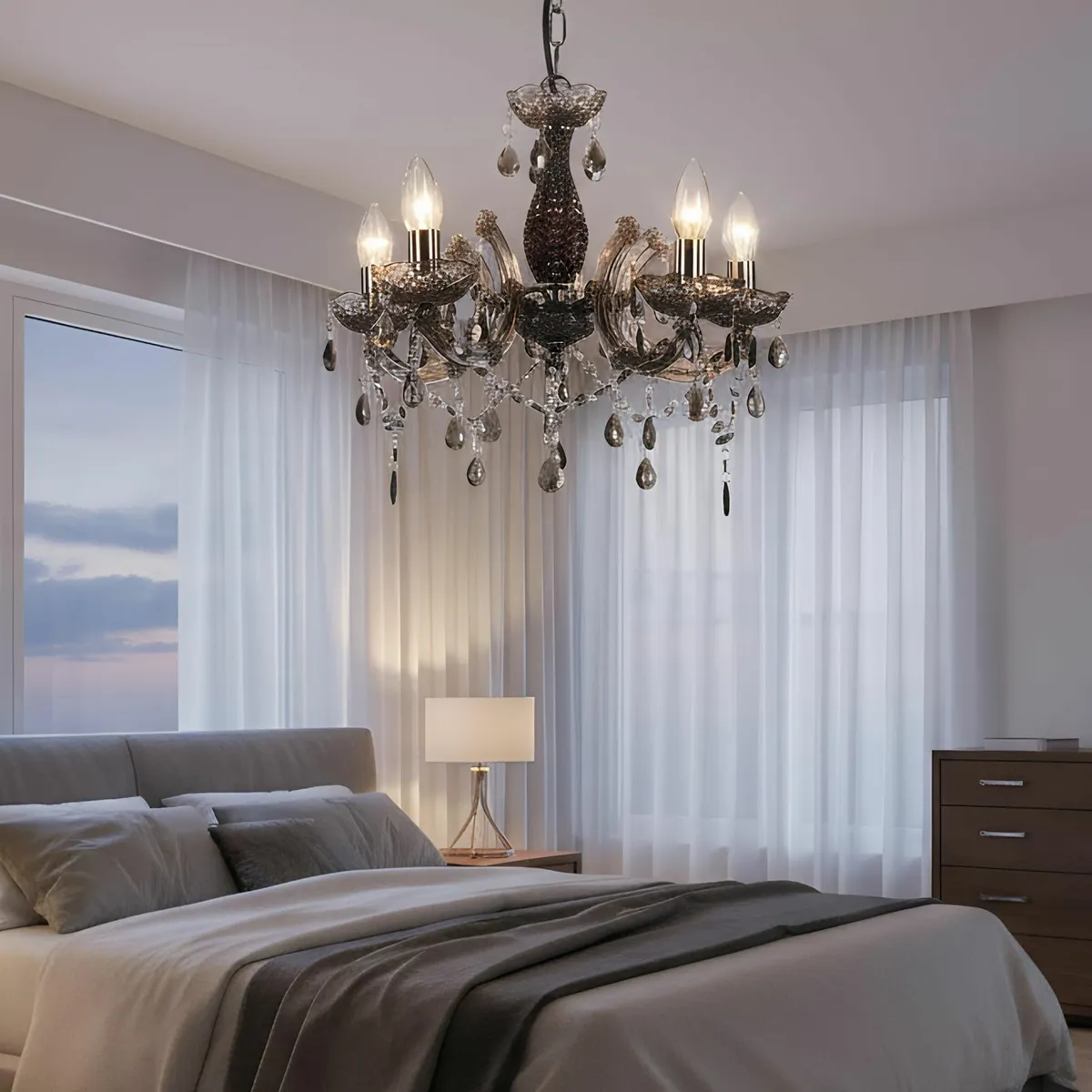 5 Light Chandelier Lamp Pendant Smoked.Acrylic - Image 4