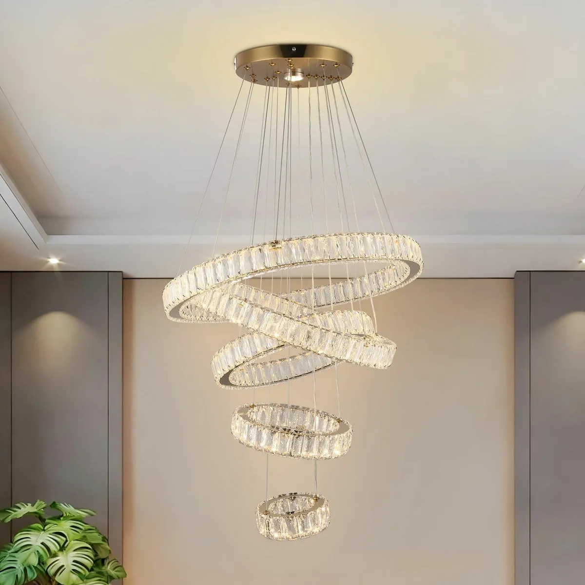 LED Crystal Chandeliers Modern 5 Rings Pendant - Image 1