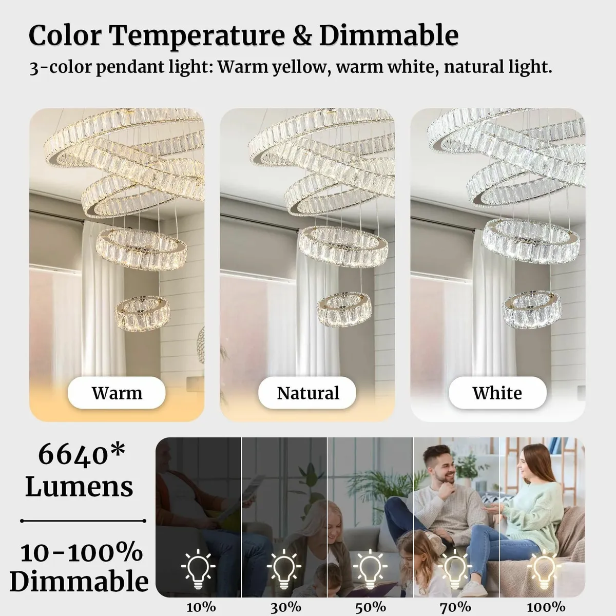 LED Crystal Chandeliers Modern 5 Rings Pendant - Image 2