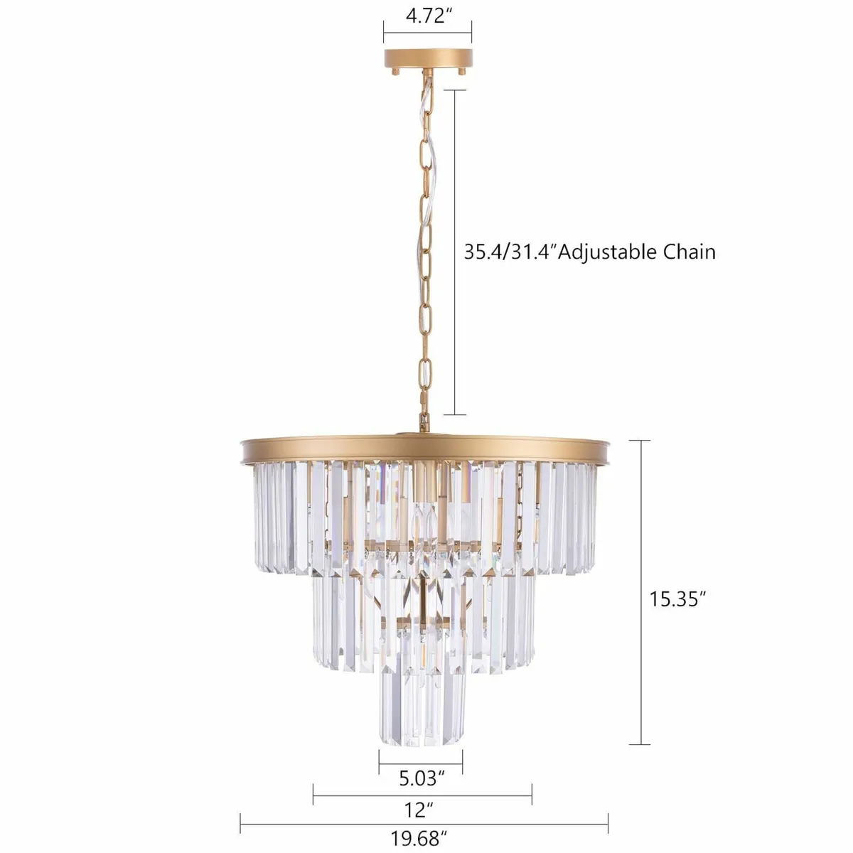 20 inch Gold Crystal Chandelier 3-Tier Contemporar - Image 2