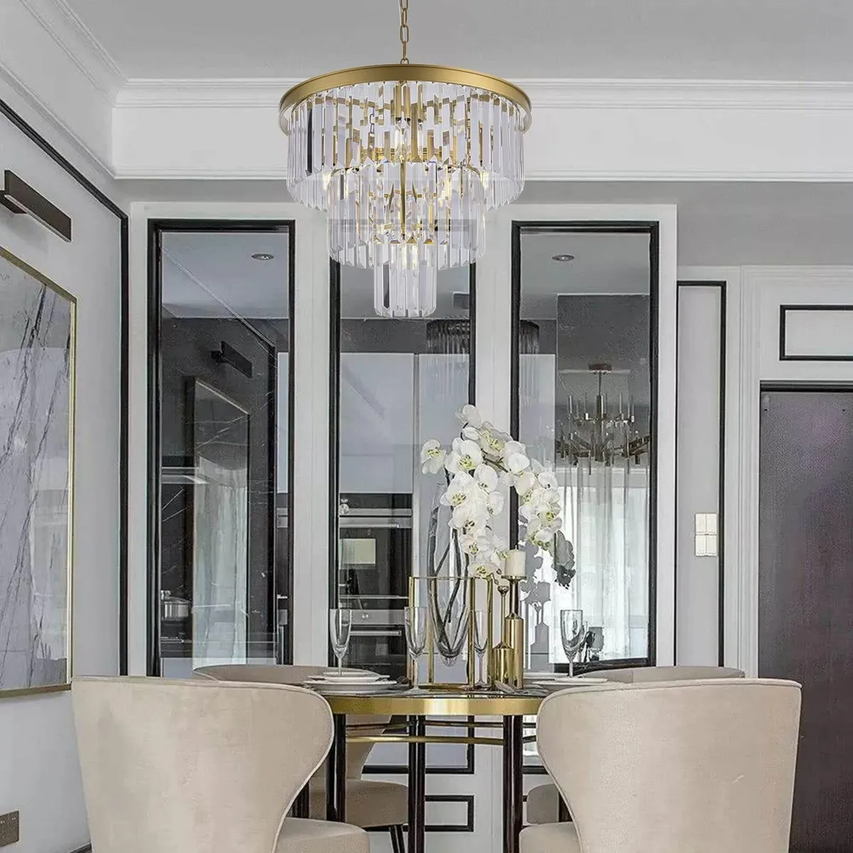 20 inch Gold Crystal Chandelier 3-Tier Contemporar - Image 4