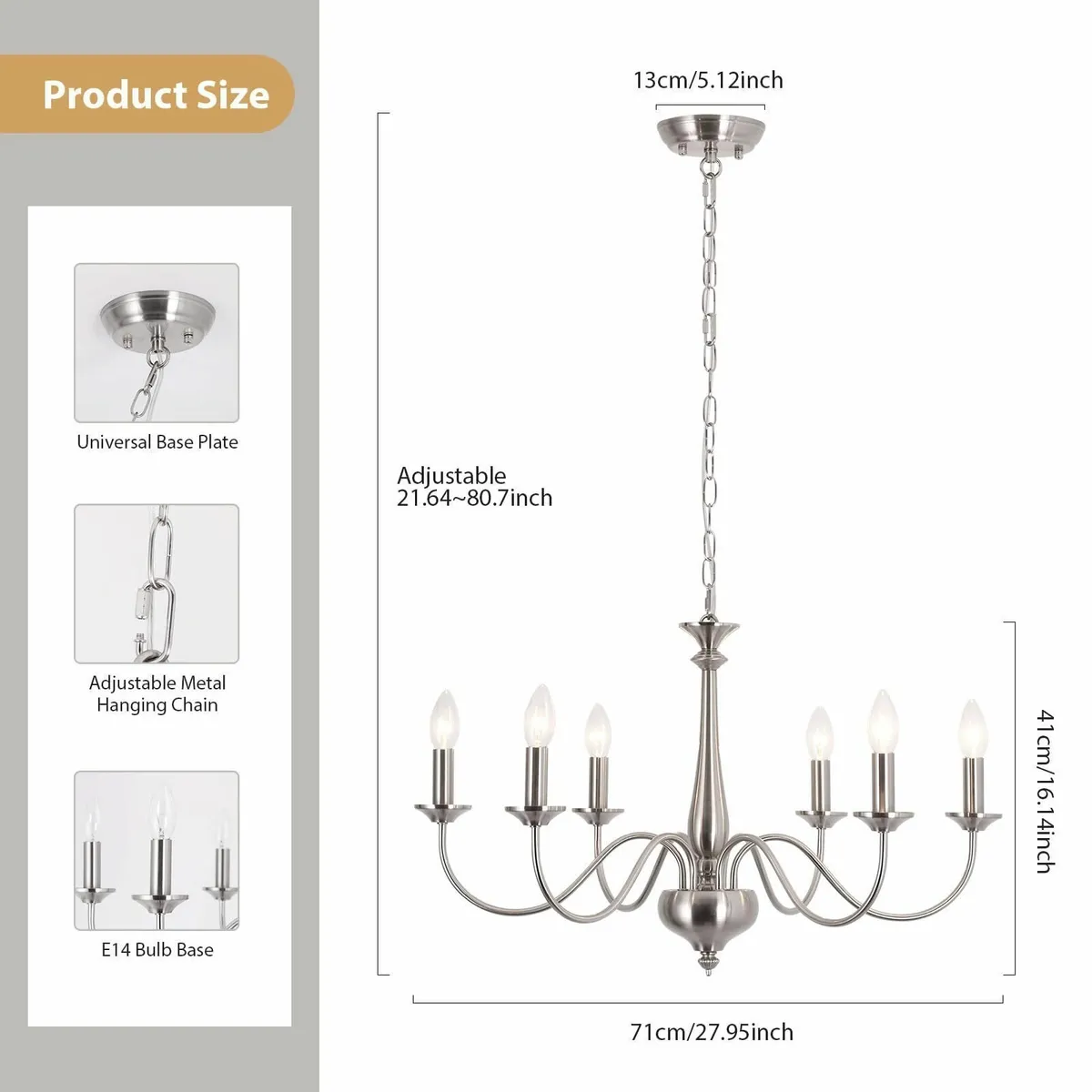 Nickel Chandeliers Ceiling Light 6 Lights Vintage - Image 3