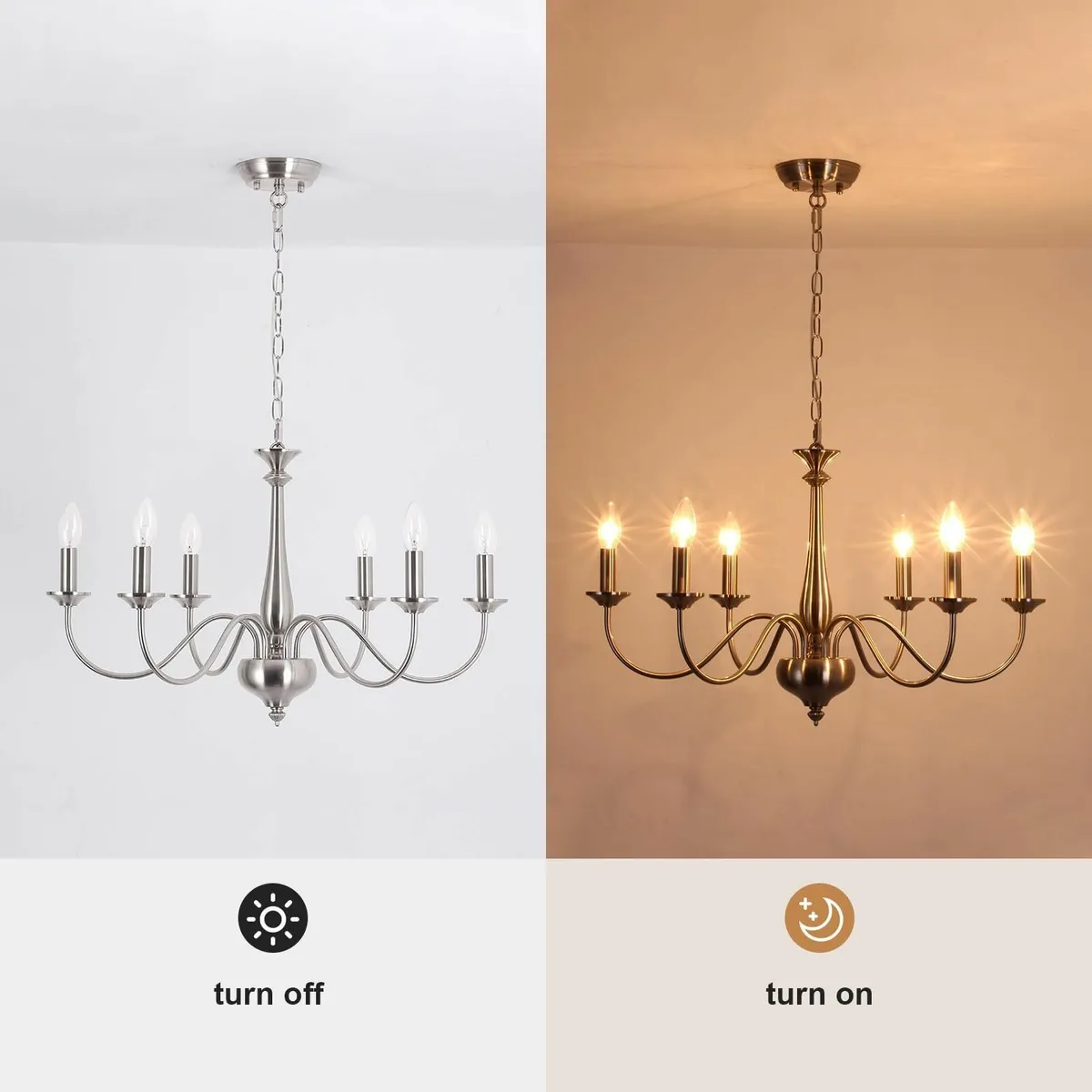 Nickel Chandeliers Ceiling Light 6 Lights Vintage - Image 4