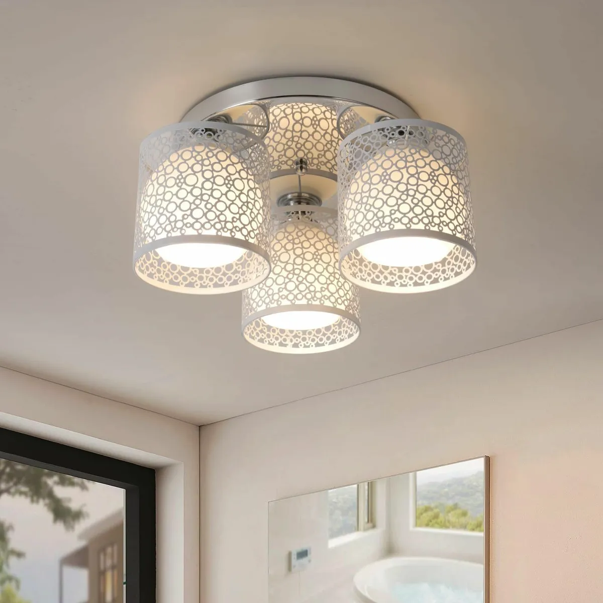3-Light Chandelier with Milky Glass Shade - - Image 1