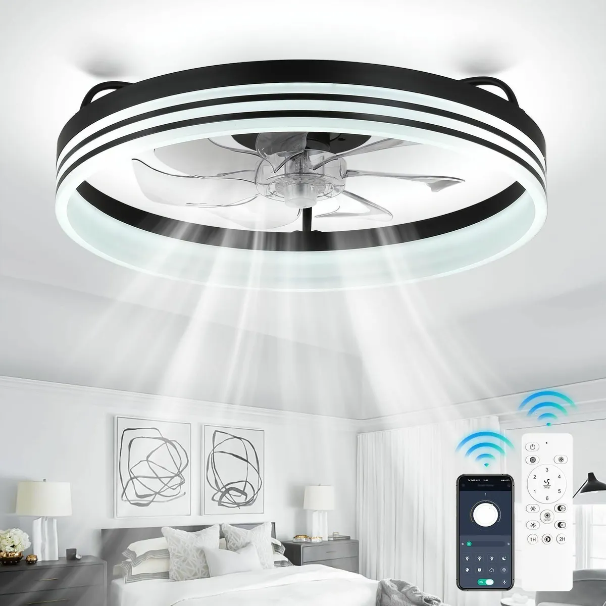 Modern Ceiling Fan With Dimmable Lights - Low - Image 1