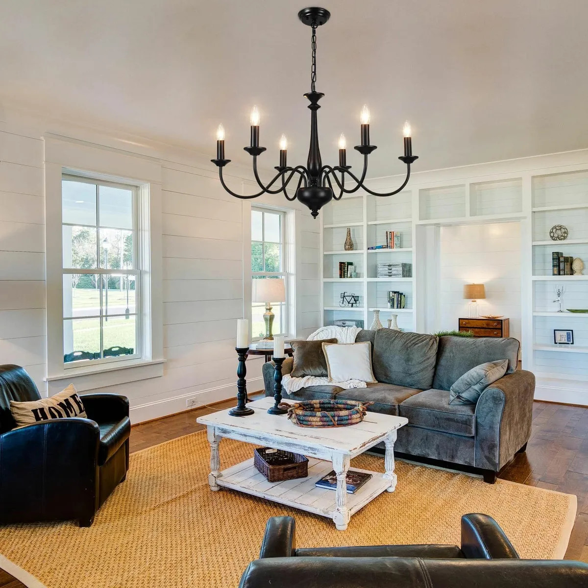 Black Chandelier 6 Lights Chandeliers Ceiling - Image 2