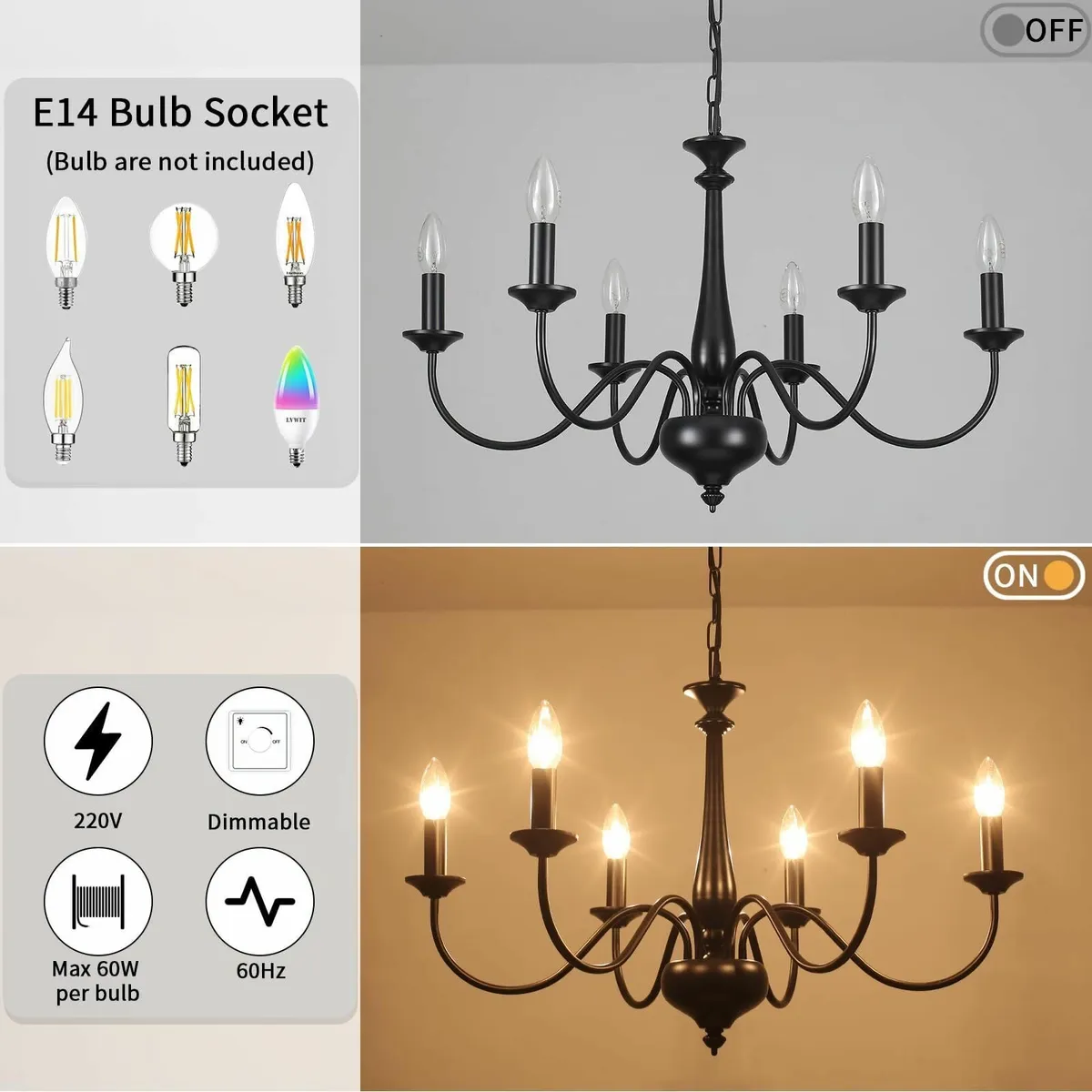 Black Chandelier 6 Lights Chandeliers Ceiling - Image 3