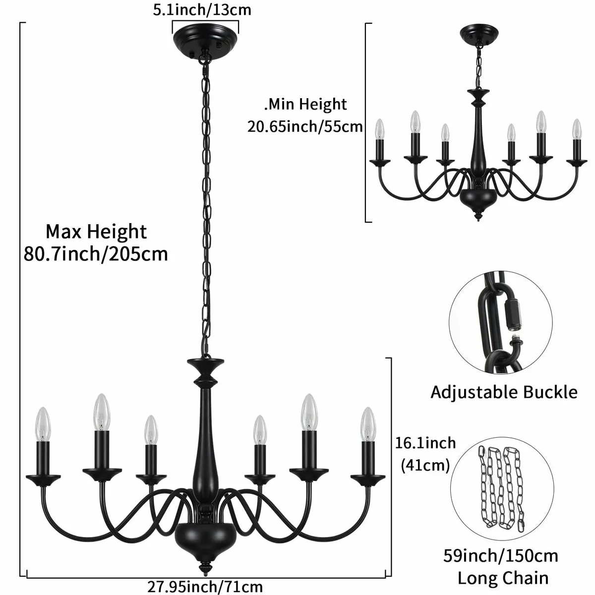 Black Chandelier 6 Lights Chandeliers Ceiling - Image 4