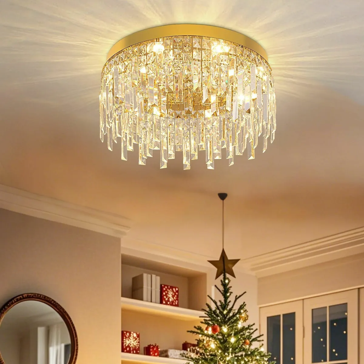 Crystal Chandeliers for Dining Room Gold Round - Image 1