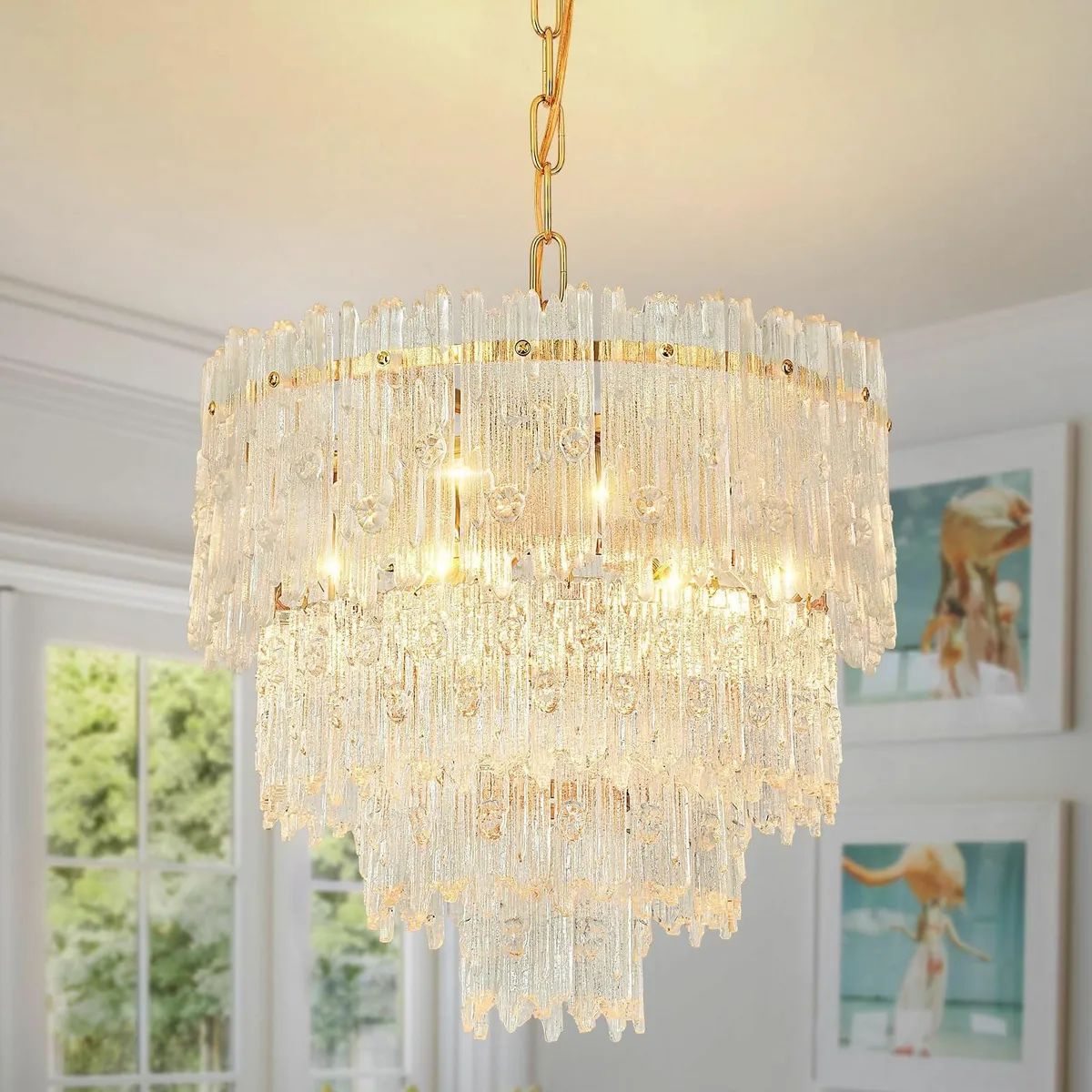 Modern Crystal Chandelier Round Glass Raindrop - Image 1