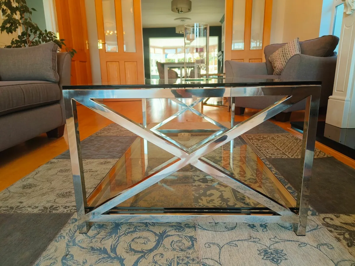 "Neptune" glass coffee table + 2 side tables - Image 3