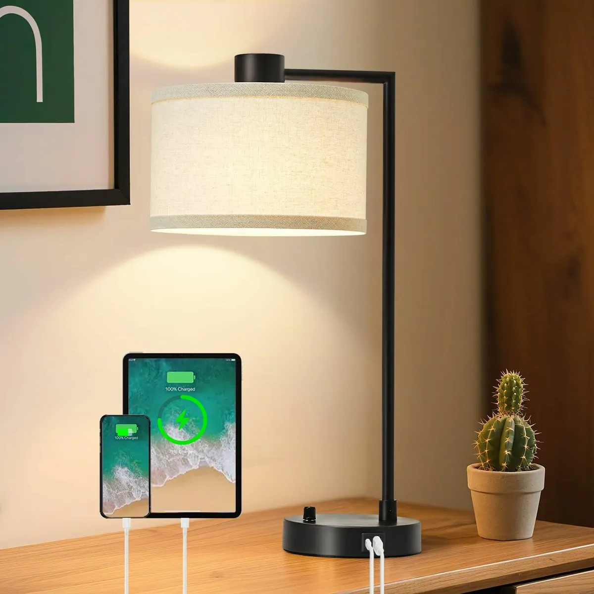 Table Lamp for Bedroom - USB C+A Ports Large - Image 1