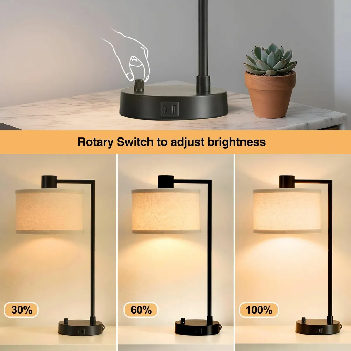 Table Lamp for Bedroom - USB C+A Ports Large - Image 3