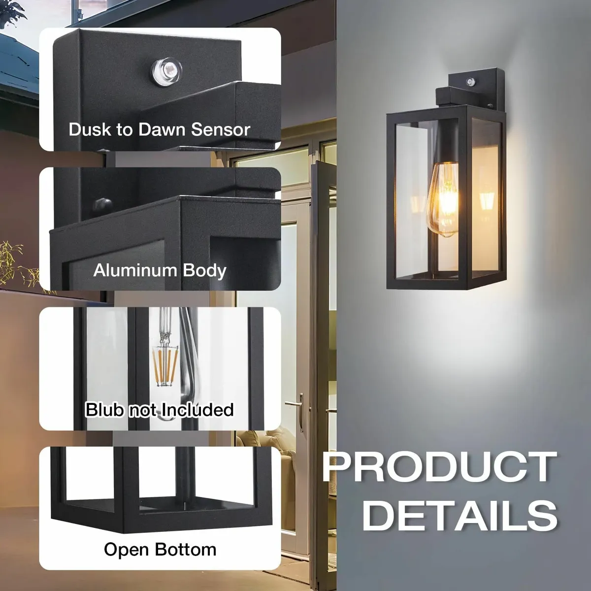 Dusk to Dawn Outdoor Wall Light - IP54 Weatherproo - Image 2