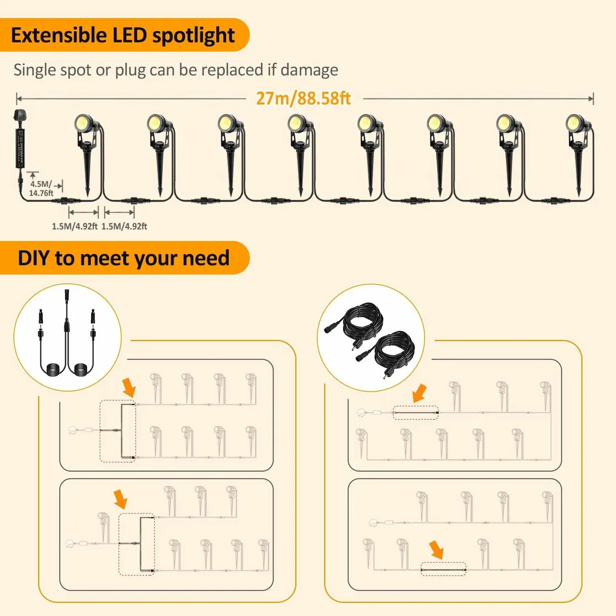 Garden Lights Mains 27m 8-in-1 LED Outdoor - Image 4