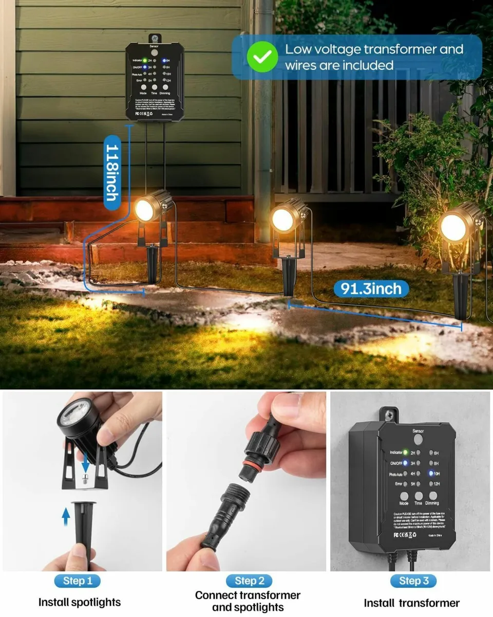 6PCS Outdoor Garden Lights with Transformer 52FT - Image 4