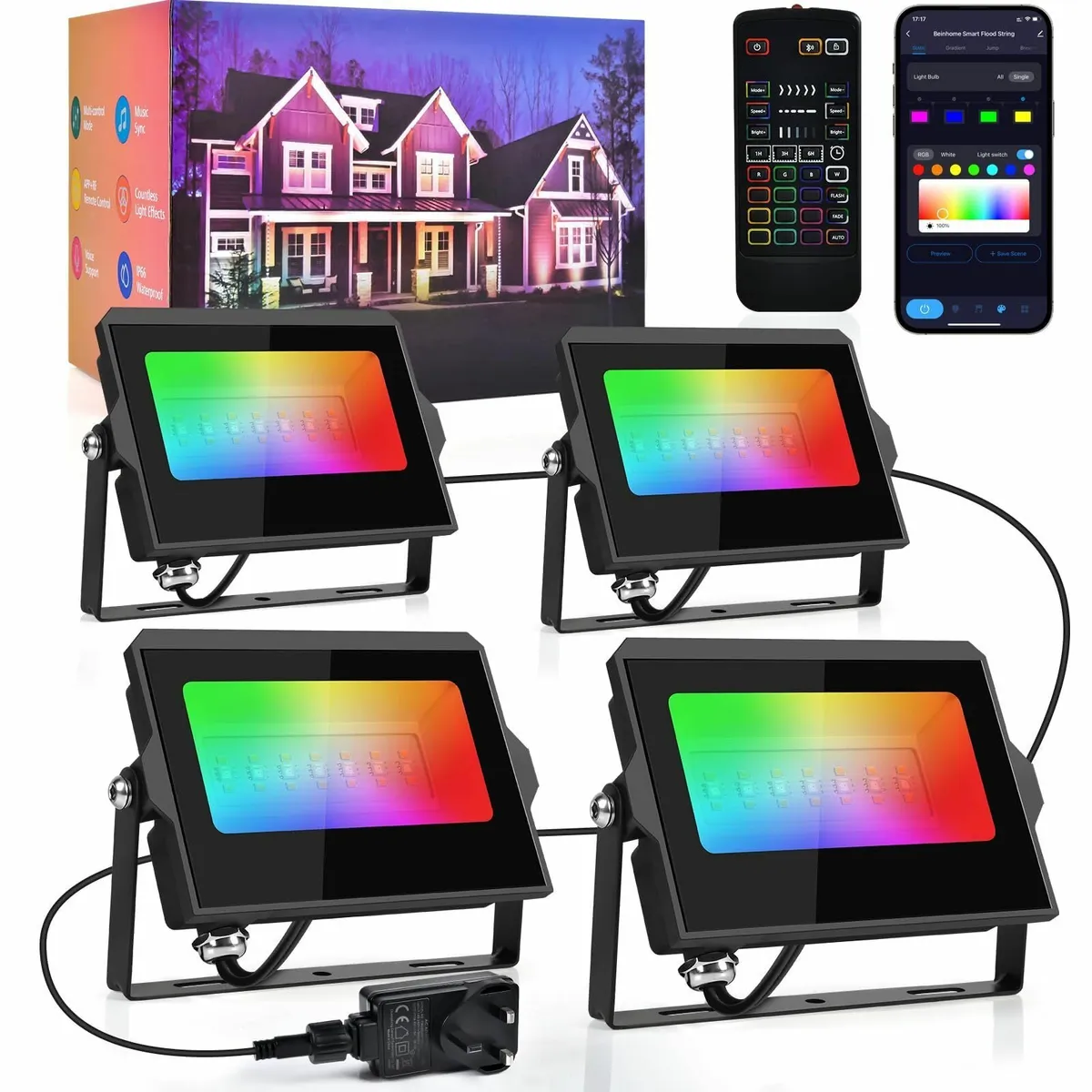 36W LED Floodlights Linkable 4-Pack 4100LM IP67 - Image 1