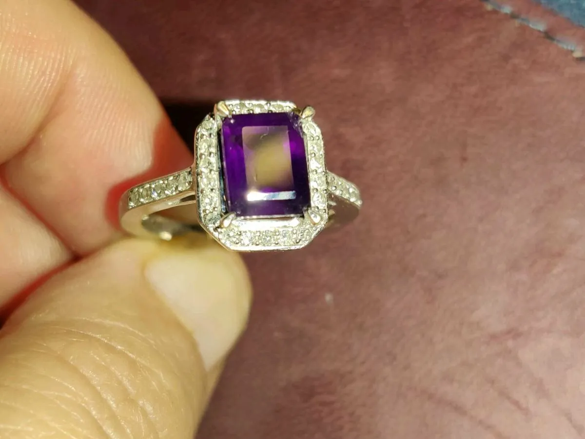SQUARE DIAMOND AMETHYST, 9CT White Gold New Ring ! - Image 4