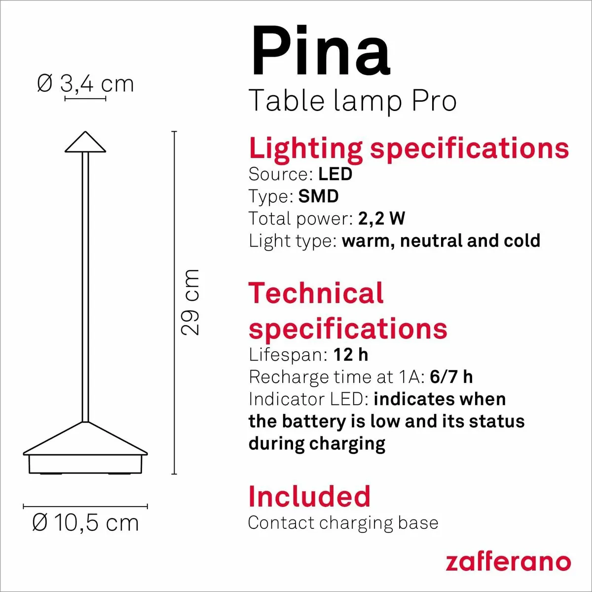 Pina Pro Lamp Rechargeable Cordless Table with - Image 2