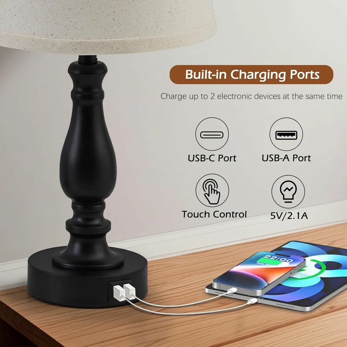 Table Lamps for Bedrooms Set of 2 - Bedside with - Image 4