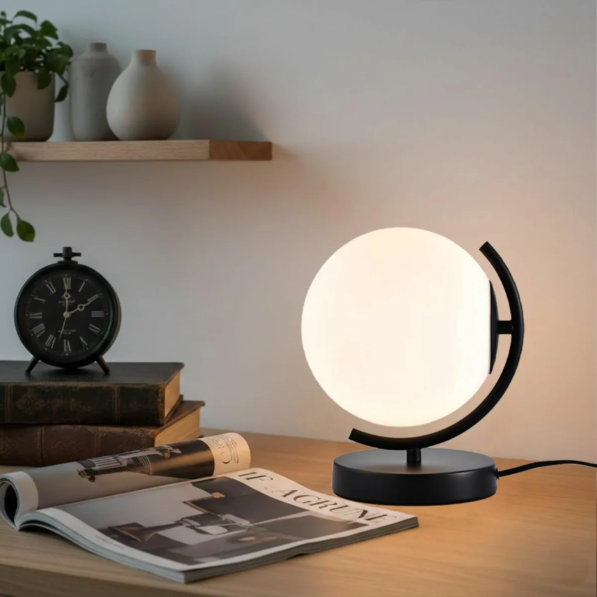 Black Table Lamp with 7inch Frosted Glass Shade - Image 2