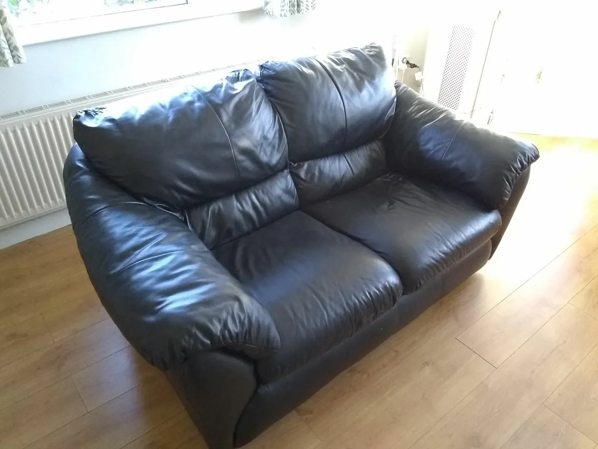 black leather two-seater sofa - Image 1