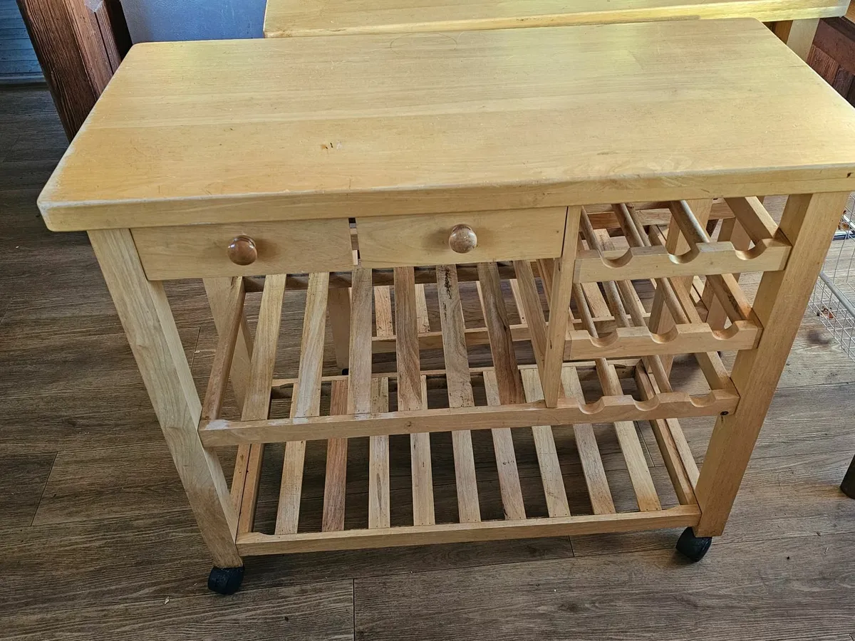 Rolling Wooden Kitchen Island Trolley Storage Cart - Image 1