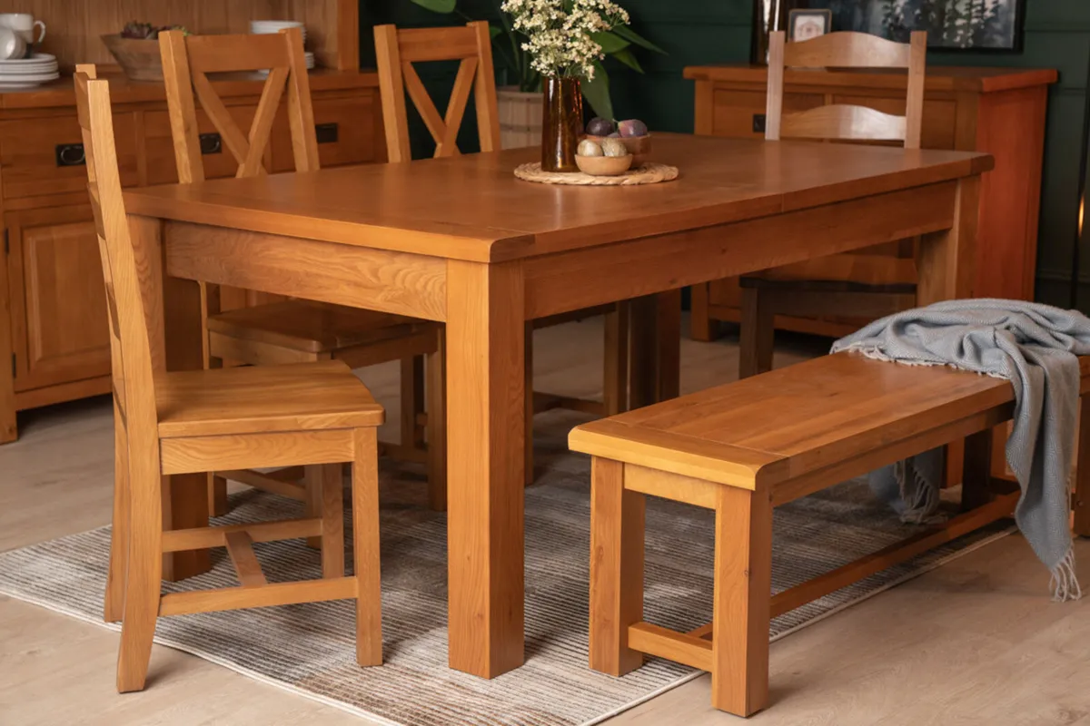 Extending Oak Table + Bench, Ex Display Like New - Image 2