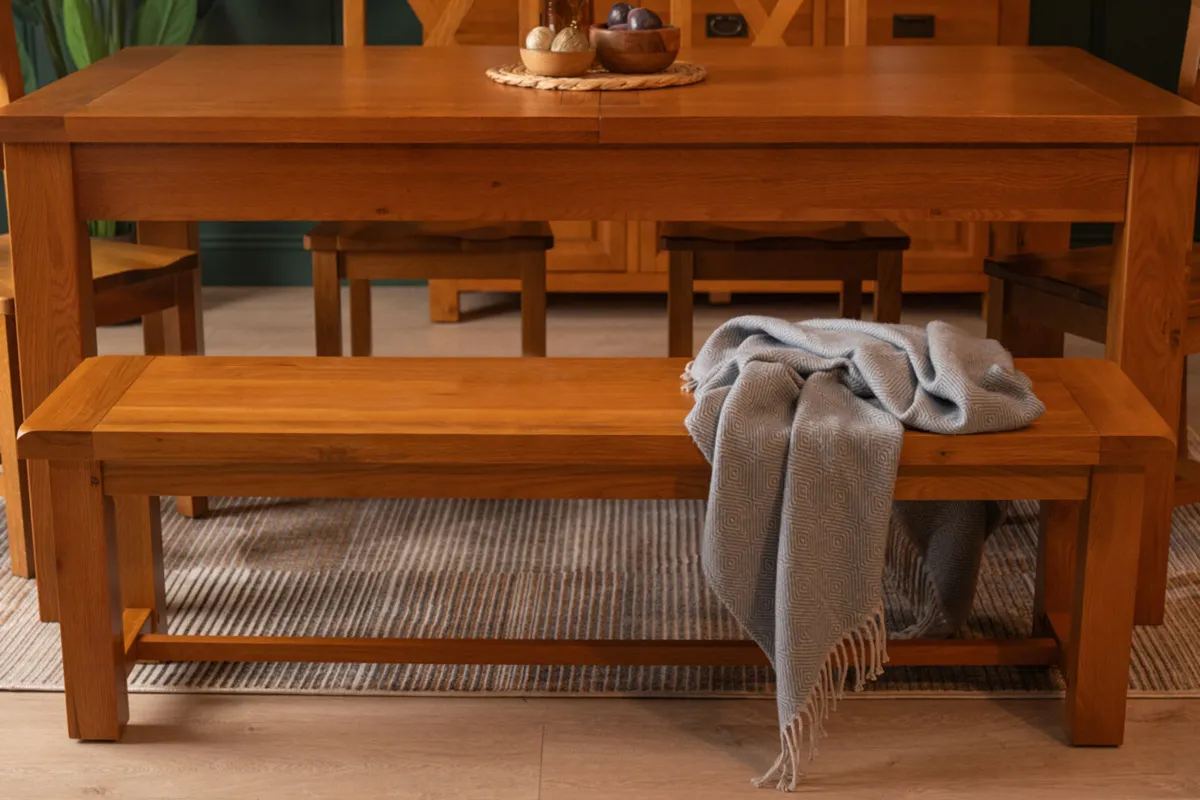 Extending Oak Table + Bench, Ex Display Like New - Image 3