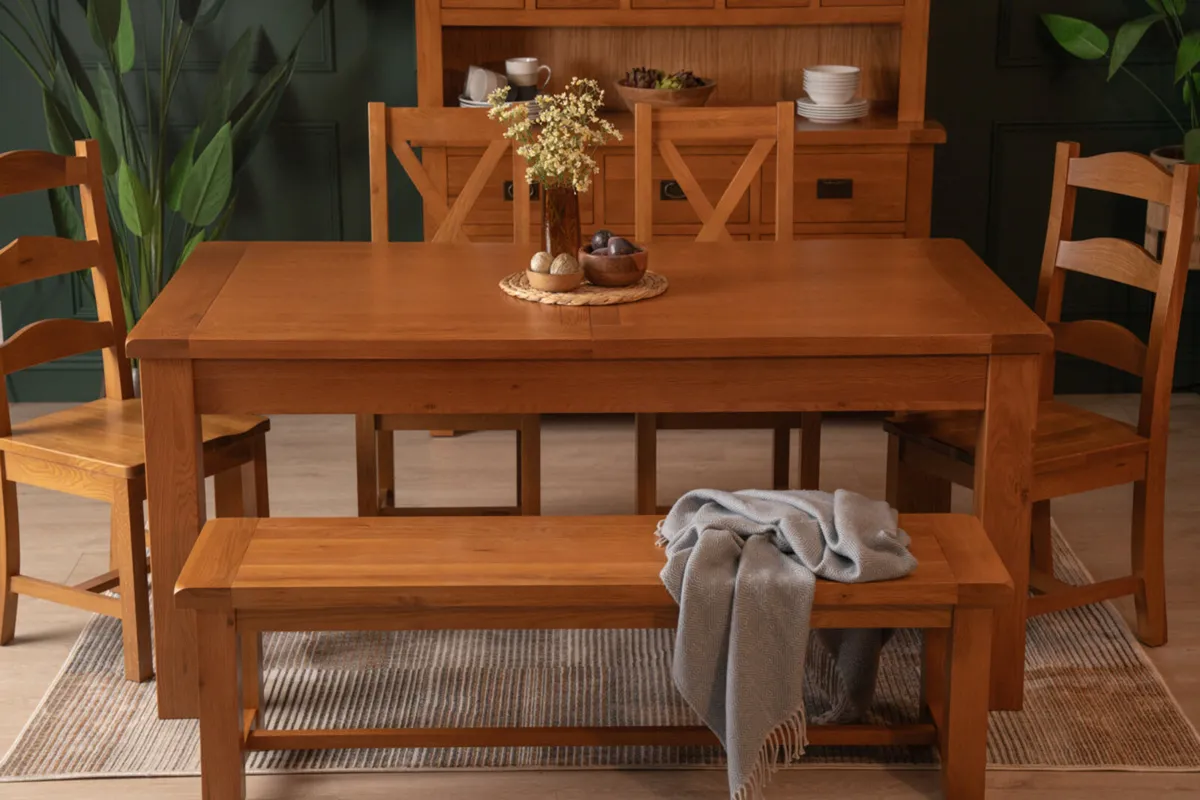 Extending Oak Table + Bench, Ex Display Like New - Image 4