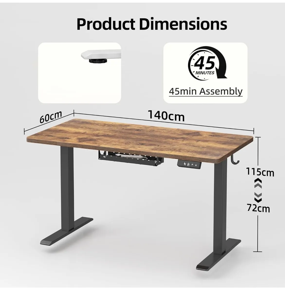 Height Adjustable Electric Standing Desk - 140x60 - Image 4