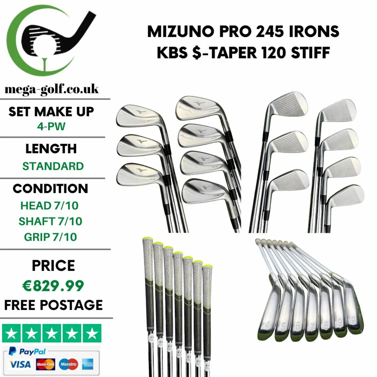 Mizuno Pro 245 Irons / 4-Pw /Kbs $-Taper 120 Stiff - Image 1
