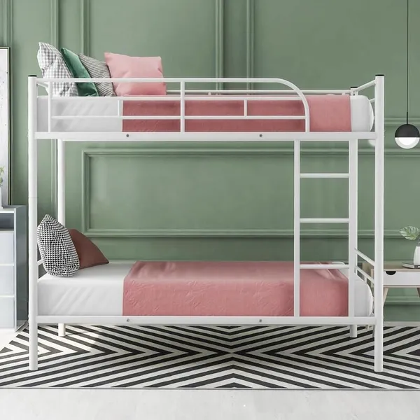 Metal twin over twin bunk bed with outlet trundle