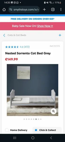 Nested sorrento cot outlet bed grey