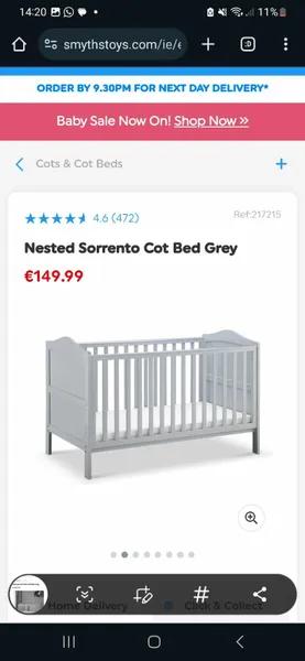 Nested sorrento shop cot bed grey