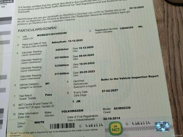 Volkswagen Scirocco Hatchback, Diesel, 2012, White