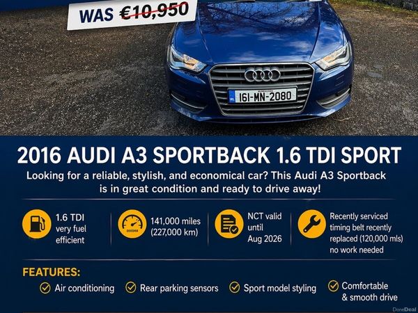 Audi A3 Hatchback, Diesel, 2016, Blue