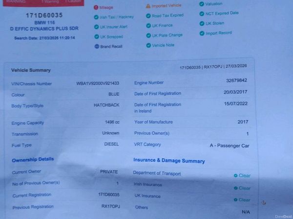 BMW 1-Series Hatchback, Diesel, 2017, Blue