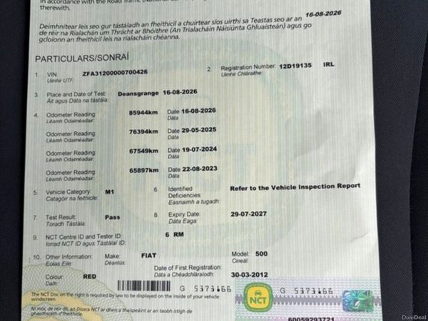 Fiat 500 Hatchback, Petrol, 2012, Red